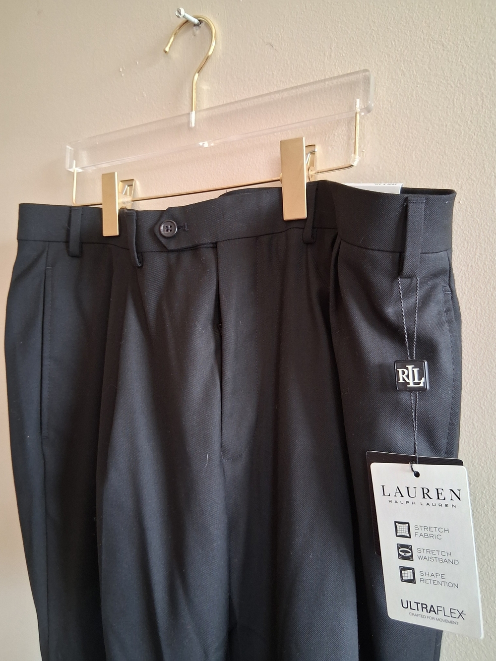 Lauren Ralph Lauren Black Mens Dress Pants - Classic Flat Front